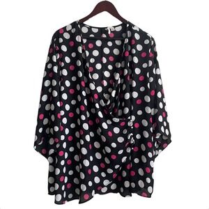 Cato Women Top Wrap Blouse 18/20W‎ Pink Black Polka Dot Surplice V Neck Retro